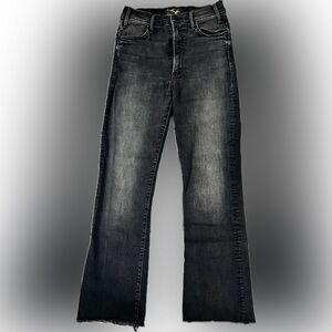 MOTHER The Hustler Ankle Fray Black Denim.